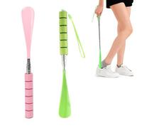 YanBous 2 Pièces Chausse Pied Long Manche Telescopique Extensible Grand Plastique Chaussé Pieds Pour Hommes Femmes Enfant Seniors（vert 、Rose）