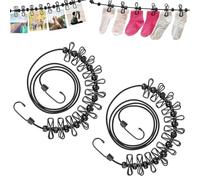 YanBous 2 Pièces Corde à Linge Élastique Portable pour Camping et Voyage, Ajustable de 180 à 360 cm, Inclut 12 Pinces et 13 Boucles de Positionnement, Idéale pour l'Extérieur, Les Vacances.