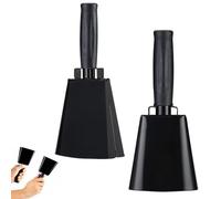YanBous Cloche de vache en acier, lot de 2, cloches à main de 25,4 cm avec poignée, idéales pour les matchs de football,les fêtes, la ferme, les événements sportifs,les instruments de musique (noir).