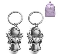 YanBous Lot de 2 porte-clés ange gardien Étoile avec Cœur - Ange porte-bonheur en métal pour l'amour - "Tu peux le faire, beaucoup de succès et de bonheur" Cadeau ange pour courage et amour