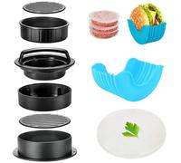 YanBous Set Presse à Burger 3-en-1, inclut un Support à Burger rétractable et 100 Disques de Papier Ciré, idéal pour Burgers Farcis, Mini-Burgers et Plus