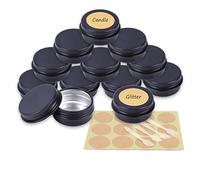 YANCAER 10 Pièces Pots en Aluminium Noir Mat de 10ml avec Couvercle - D35mm x H17mm Vide Ronde Cosmétiques Pot Conteneurs de Voyage pour Maquillage, Crème, Baume à Lèvres, Mini Bougies