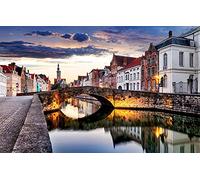 YANCONG Puzzle Adulte 1500 Pièces, Puzzle 3D Vue sur La Rue du Soir De La Ville De Bruges, Belgique Cadeaux Uniques Décoration d'art Mural Bricolage