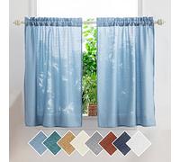 Yancorp Rideaux Courts texturés en Lin Bleu pour Petites fenêtres dans Salle de Bain, buanderie, 61 x 61 cm (l x L)