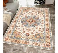 Yancorp Tapis bohème pour chambre à coucher, tapis vintage antidérapant et lavable pour chambre à coucher, salon, couloir, chambre à coucher, cuisine, entrée rectangulaire, bleu et rouge, 1,2 x 1,8 m