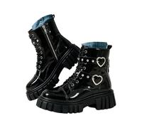 Yancremio Bottines Gothiques À Lacets Et Boucle En Cuir Verni Pour Femmes | Bottes De Combat À Plateforme Et Bout Rond, Idéales Pour Un Usage Quotidien Décontracté Et Les Promenades En Ville