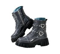 Yancremio Bottines Gothiques À Lacets Et Boucle En Cuir Verni Pour Femmes | Bottes De Combat À Plateforme Et Bout Rond, Idéales Pour Un Usage Quotidien Décontracté Et Les Promenades En Ville