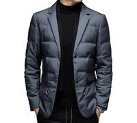 Yancremio Costume pour Hommes col Montant Amovible Blazer Chaud en Duvet Hiver Affaires dîner décontracté Blazer Doudoune Mode Mince Coupe-Vent Blaze (Gris,L)