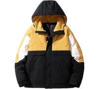 Yancremio Doudoune Homme Chaude Et Épaisse À Capuche Style Décontracté Automne-hiver Color-block Veste À Capuche Tendance Et Coupe-vent Pour L'extérieur (Jaune,Grand)