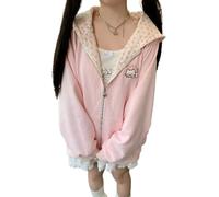 Yancremio Felpa Con Cappuccio E Cerniera Da Donna Stile Primavera E Autunno Con Motivo A Gattini Dei Cartoni Animati Y2K Felpa Con Cappuccio Casual E Alla Moda Comoda E Adatta per Le Feste (Rose,TG)