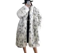 Yancremio Manteau en Fausse Fourrure Moelleux élégant pour Femmes Tendance de la Mode Manteau léopard décontracté Ample Hiver épaissi Coupe Manteau mi-Long (Blanc,L)