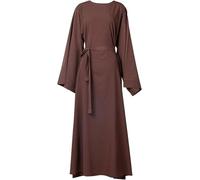 Yancremio Robe Décontractée Ample À La Mode Musulmane pour Femmes Élégante Couleur Unie Col Rond Abaya Vêtements De Prière Islamique Robe du Ramadan De Dubaï (Marron,TTG)