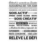 YANDAOFANG Autocollant Mural Noir Phrase de Motivation Français adapté à la décoration Murale de Salle de Classe d'école Bureau Autocollant Mural Amovible 55 x 75 cm