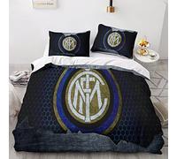 YANDAOFANG Parure de lit Inter Milan imprimée en 3D, Parure de lit Double Simple pour Enfants et Adultes, Parure de lit en Microfibre Douce avec Fermeture éclair Invisible (50 x 75 cm)