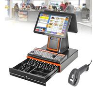 YANDDEA Caisse enregistreuse Tactile à Double écran, système de Point de Vente Tactile de 15,6 Pouces, imprimante de reçus intégrée, Caisse enregistreuse Intelligente Tout-en-Un Black-B