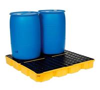 YANDDEA Plateforme de Confinement des déversements, Palette modulaire Jaune et Noire avec Drain, Plateau Anti-Fuite empilable pour Garage, Cuisine, sous-Sol et Stockage Industriel 33.5 * 33.5 * 5.5cm