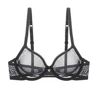 YANDW Soutien-gorge à armatures en maille, non doublé et non rembourré, sexy, ultra fin, transparent, noir, 90 B (Taille Fabricant:34B)