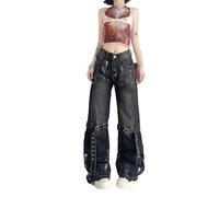 yanenrun Jean À Bandes pour Femmes, Pantalon De Rue, Design Graffiti, Bas De Rue pour Jeunes Filles, Pantalon en Denim Taille Haute,Couleurs De l'image,L