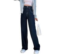 yanenrun Jean Taille Haute pour Femme, Style Rétro, Denim, Chic, Mode Minimaliste, Étudiante, Harajuku, Baggy Basique, Streetwear, S-5XL,Bleu,5XL