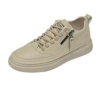 YANFJHV Baskets pour homme - En cuir synthétique - Semelle épaisse - Lacets - Chaussures de course extra larges - Respirantes - Chaussures de marche basses - Chaussures de fitness plates, kaki, 41 EU