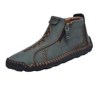 YANFJHV Bottes en cuir pour homme - Noir - Chaussures de sport à enfiler - Avec fermeture éclair - Chaussures de marche - Tricotées - Chaussures d'extérieur sans laçage - Chaussures aquatiques légères