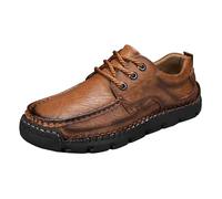 YANFJHV Chaussures en cuir pour homme - Beige - Lacets - Chaussures de loisirs imperméables - Chaussures de sport minimalistes - Semelle souple - Chaussures de travail - Couleur unie - Chaussures de