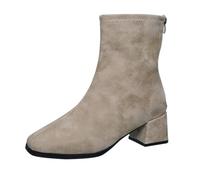 YANFJHV Femmes Printemps et Hiver Talon Épais Fermeture Éclair Grande Taille Carré Polyvalent Élastique Mince Mode Talon Haut Bottines Courtes Tige Courte Femme Été, beige, 39 EU