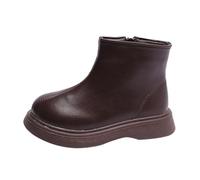YANFJHV Filles Printemps Automne Hiver Plus Velvet Chaud Versatile Fermeture Éclair Side Bottines Courtes Bas Doux Antidérapant Coton Chaussures Bottes d'hiver pour enfants, marron, 28.5 EU