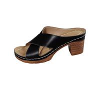 YANFJHV Peeptoes Sandales compensées en cuir pour femme avec talon bloc et sangle croisée Sandales de plage confortables à enfiler Talons hauts Mules creuses, Noir , 37 EU