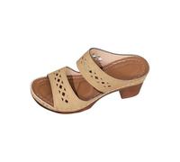 YANFJHV Sandales à talon bloc pour femme - Sandales compensées ouvertes - Mules à talon bas - Sandales de plage bohème - Sandales creuses - Sandales d'été en cuir, Blanc., 42 EU