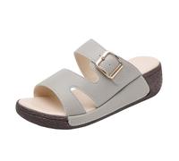 YANFJHV Sandales d'été confortables pour femme - Sandales compensées ouvertes - Pantoufles avec boucle - Sandales d'été respirantes avec semelles souples - En cuir synthétique - Taille 35 à 40, gris