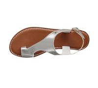 YANFJHV Sandales noires pour femme - En cuir synthétique - Sandales ouvertes avec sangle de cheville et boucle - Confortables - Légères - Chaussures de marche respirantes, argenté, 36 EU