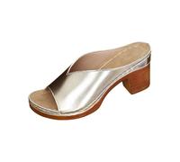 YANFJHV Sandales pour femme avec talon ouvert - Sandales compensées à enfiler - Sandales compensées avec talon bloc - Grandes tailles - Sandales d'été respirantes, or, 40 EU