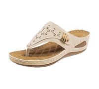 YANFJHV Tongs pour femme - Talon compensé - Tongs ouvertes - Sandales compensées à enfiler - Sandales creuses - Confortables - En cuir synthétique - Sandales de plage légères, Blanc., 37 EU