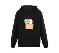 YANGDUJUN Trend Mochi Peach Cat Goma Box Full of Love Valentines Cats Lover Mens Hoodies Casual Cotton Unisex Black Sweatshirts S