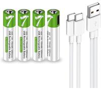 Yangers 4 pièces Piles Rechargeables AAA USB C, 1,5V 750mWh Lithium ION Batterie Rechargeables AAA Longue Durée Li-ION Akku AAA avec Câble de Charge USB C 2 en 1