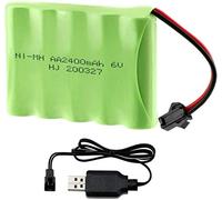 Yangers Batterie Ni-MH AA rechargeable 6 V 2400 mAh SM 2P 2 broches connecteur femelle avec chargeur USB pour voiture télécommandée hors route camion cavalier