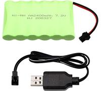 Yangers Batterie rechargeable 7,2 V 2400 mAh NI-MH SM 2P connecteur femelle avec chargeur USB pour voiture télécommandée hors route camion Jumper Toys