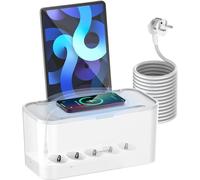 Yangers Boîte de gestion des câbles avec multiprise USB parasurtenseur 2500 W, multiprise 5 prises avec 3 ports USB et chargeur sans fil, 30 W USB C PD QC3.0 charge rapide, organiseur de boîte de