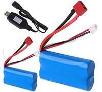 Yangers Lot de 2 Batteries Rechargeables Li-ION 7.4V 2000mAh 2S 20C T connecteur Femelle avec Chargeur USB pour Voiture RC Hors Route Camion Cavalier WLtoys