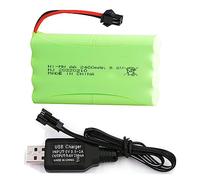 Yangers Lot de piles AA rechargeables 9,6 V 2400 mAh 8S Ni-MH SM 2P 2 broches avec chargeur USB pour voiture télécommandée hors route, camion, cavateur, bateau, pelleteuse, jouets