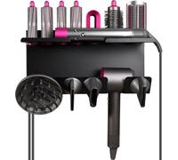 Yangers Support mural 2 en 1 en acier pour sèche-cheveux Dyson et accessoires Airwrap Styler, organisateur de salle de bain sans perçage, support de rangement adhésif pour fixation de buse de