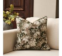 Yangest Housse de Coussin carrée Vintage en Chenille Douce et décorative à Motif Floral Neutre et Rustique pour Salon, Chambre à Coucher, 45,7 x 45,7 cm, Vert