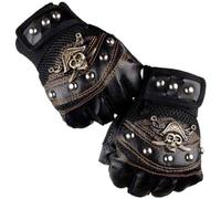 YangHaoDiSY Gants demi-doigts Steampunk, style punk gothique, tête de mort, rivets en cuir PU, antidérapants, absorbant les chocs, gants de cyclisme (noir)