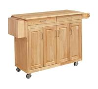 YANGJINGOZ-2025 Îlot de Cuisine Mobile Chariot Mobile de Cuisine avec Barre Petit-déjeuner à Feuilles Tombantes, 54 Pouces Large, Bois Dur Naturel