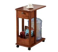 YANGJINGOZ-2025 Table de Salon Table d'appoint en Bois Massif Forme de C avec roulettes, Table Mobile tiroir Rabattable, Support for Ordinateur Portable étagère Rangement Table Basse