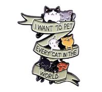 yangjinyu Broche amusante en forme de chat en émail avec inscription « I WANT TO PET EVERY CAT IN THE WORLD » - Pour sac à dos - Accessoires de vêtements - Cadeau pour amis et enfants - Vert