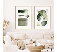Yangld Abstrait vert géométrique brosse aquarelle Boho affiches toile peinture mur Art impression photo salon décor à la maison 19.6 "x 27.5" (50x70cm) x2 pas de cadre