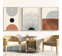 Yangld Affiche Boho abstraite arc-en-ciel noir, art mural minimaliste moderne, peinture sur toile géométrique orange neutre, décor de salle 19.6"x 27.5" (50x70cm) x3 sans cadre
