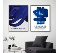 Yangld Affiche d'art du peintre français Pierre Soulages, aquarelle abstraite, peinture bleue, impressions sur toile, décoration murale de musée, 19.6"x 27.5" (50x70cm) x2 sans cadre